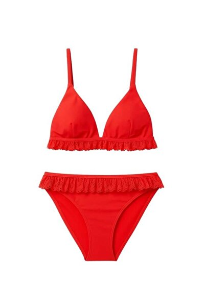 BONY SOCKS Ženski bikini set sa volanima, talasima i kamenčićima u boji koralja