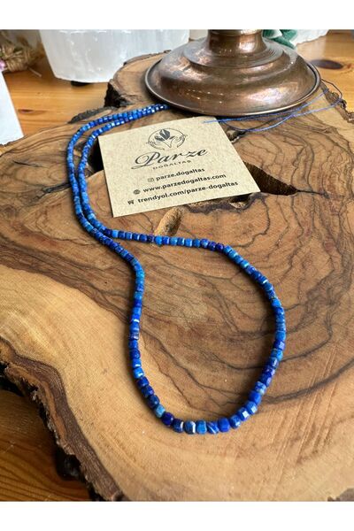 parze doğaltaş Lapis Lazuli Cube Cut String Necklace