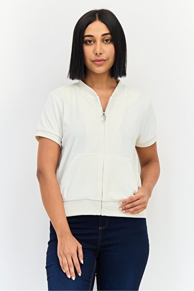 Juicy Couture سترة نسائية ذات ياقة بيسبول وشعار العلامة التجارية وأكمام قصيرة...