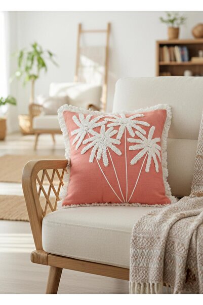 The Mia بوميه بالم منقوش وسادة سالمون 45 × 45 سم
