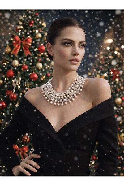 TAUPE Bijoux Nomi Çoklu İncili ve Parlak Taşlı Statement Kolye