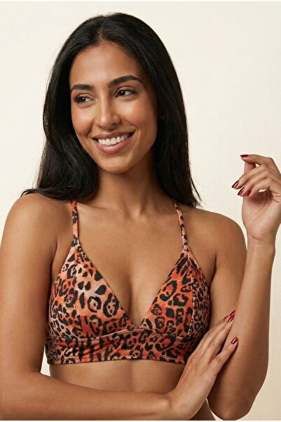 No Gossip Leopar Desenli Sırtı Çapraz İpli Çıkarılabilir Kaplı Üçgen Bikini Ü...