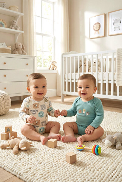 Mini Cotton Kız - Erkek Bebek Uzun Kollu Baskılı Desenli Çıt Çıtlı %100 Pamuk...