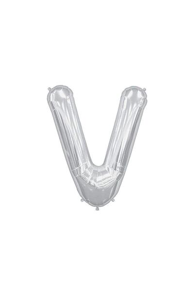 BEST PARTİ Large Size Silver Color 100 cm Letter V Foil Balloon