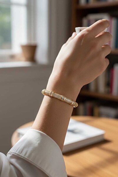 Aware Time Steel Cuff Bracelet with Zircon Stones