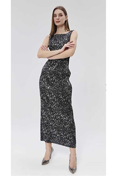 PAZEN MODA SİYAH DESENLİ ELBISE