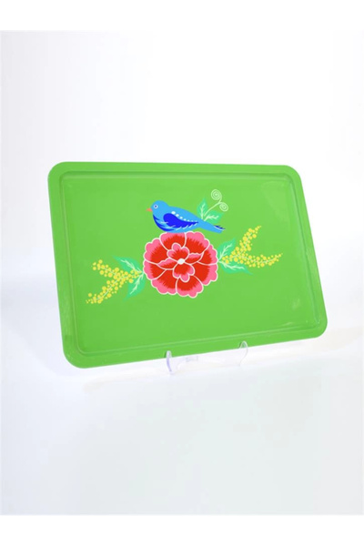DEDEMİN EMAYELERİ Rectangular Tray with Green Bird (22X33 cm)