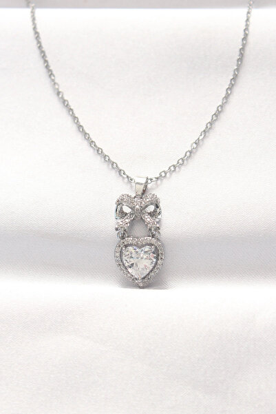 online kapsulavm avm alışveriş 316L Steel Silver Color Zircon Stone Heart Bow...