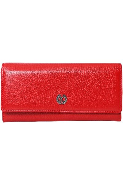 KARYA Large Women's Wallet, Foldable, Made of Genuine Leather, Red