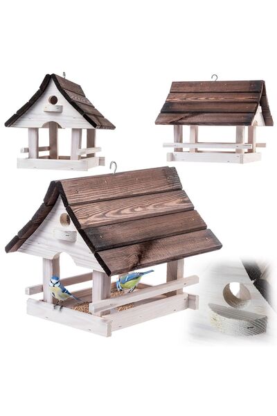 KADAX Hrănitoare mare pentru păsări suspendată din lemn, casă, grădină, decor...