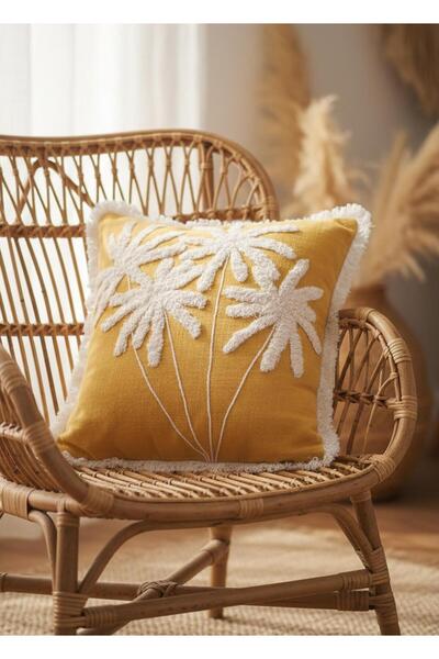The Mia Bohemian Palmiye Patterned Cushion Mustard 45 X 45 cm