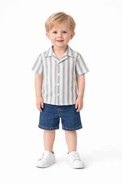 Chicsy Baby طقم شورت جينز للأطفال الأولاد مخطط قطعة