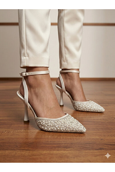 BENİM O AYAKKABI Women's Pearl Detailed Bi Ankle-Tie Handmade Engagement Wedd...