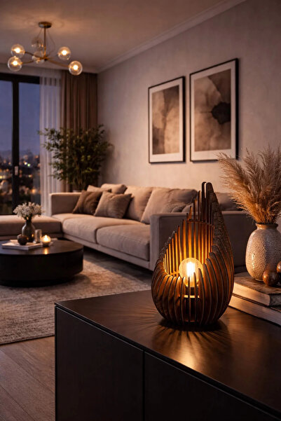 BenomTech Kemençe Patterned Wooden Lampshade Decorative Table Lamp