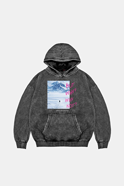 Bak Moda But Why Printed Oversized Unisex Washable Black Hoodie