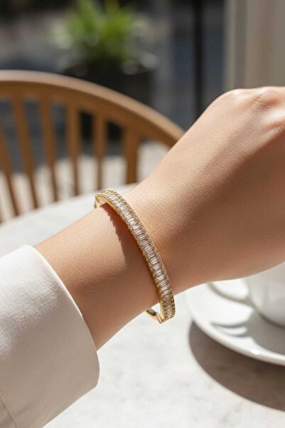 Aware Time Steel Cuff Bracelet with Zircon Stones