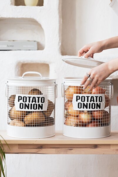 moontime alaçatı İki Adet Galvanizli Kapaklı Tel Patates ve Soğan Kovası Seti