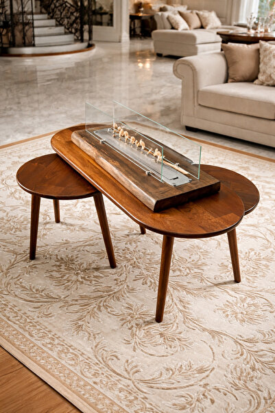 EL YAPIMI Masif Kayın Oval Tasarım Orta Sehpa – %100 Doğal Ahşap Modern Salon...