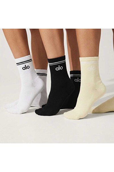 NoNameStore7 Long socks, pack of 6, Cotton blend, black/optical white/pale ye...