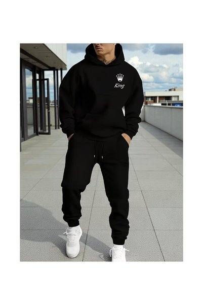 Generic Brand Men's Hooded Sweatshirt Top and Bottom Tracksuit Set