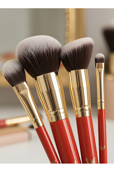 Yallabena 10-Piece Makeup Brush Set with Black Carrying Pouch – Glossy Red & ...