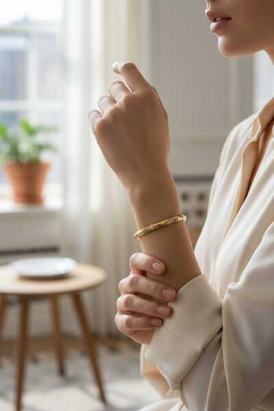 Aware Time Steel Cuff Bracelet with Zircon Stones