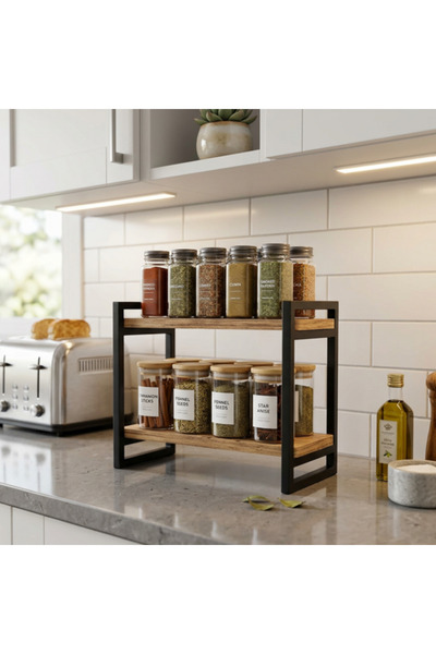 Entrea Design 2 Raflı Baharatlık Rafı, Çok Amaçlı Mutfak Rafı, İkili Raf, Çok...