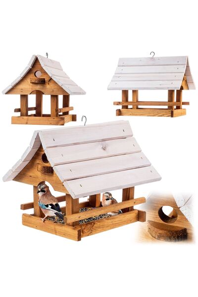 KADAX Hrănitoare mare pentru păsări suspendată din lemn, casă, grădină, decor...