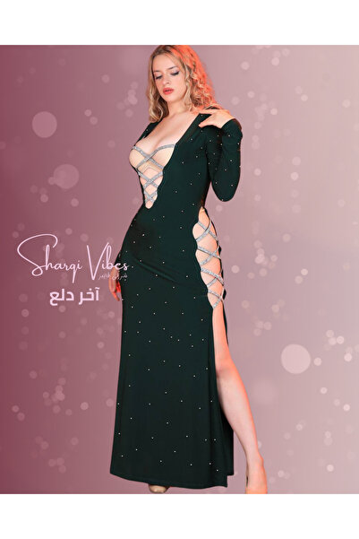 Sharqi Vibes زي رقص شرقي كريستالي - أخضر داكن