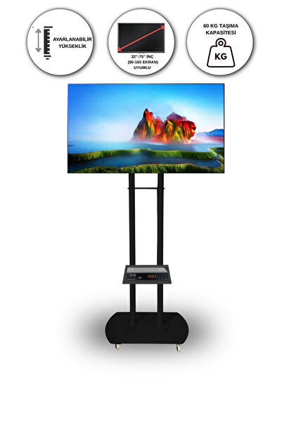 Kevega Tekerlekli Televizyon ve Projeksiyon Ünitesi Raflı Siyah 32''–75'' inç...