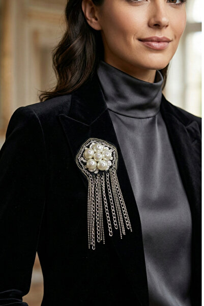 PETEK AKSESUAR PUNK TARZ TAŞLI ZİNCİR BROŞ