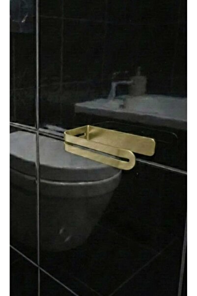 edil tasarim Metal Toilet Paper Holder, Adhesive, Gold & Black Color