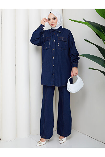 EFSUN MODA KADIN BONCUK DETAYLI PANTOLONLU KOT TAKIM