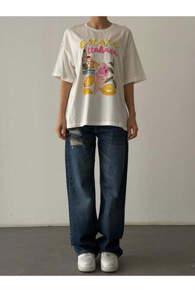 Quzu Tricou cu imprimeu Ecru