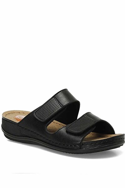 Polaris Μαύρη Γυναικεία Σόλα από Φελλό Double Με αγκράφα Daily Παντόφλες