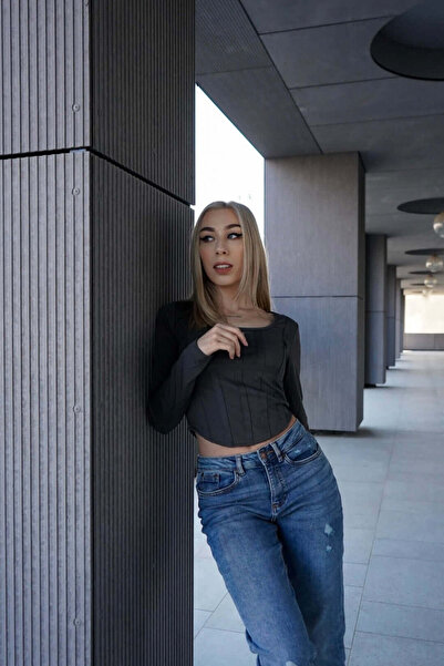 NYMPHA CLOTHING Corset cu Maneci Lungi, Gri, Ava XS/S