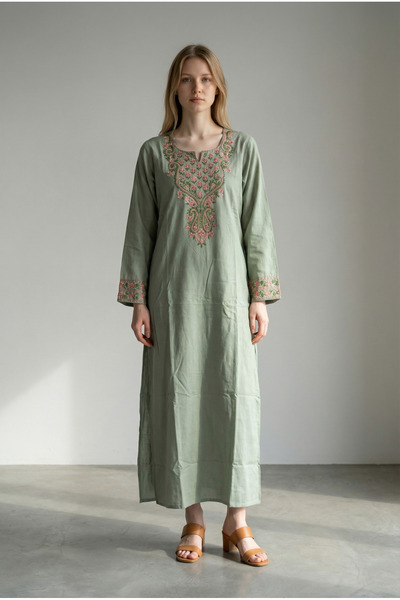KASHKHA "Summer Breeze" Jalabiya - Linen with rustic embroidery