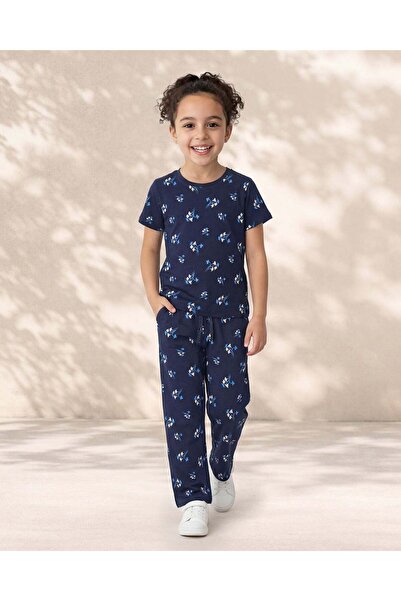 REDTAG طقم ملابس نوم بناتي من قطعتين مطبوع الكحلي