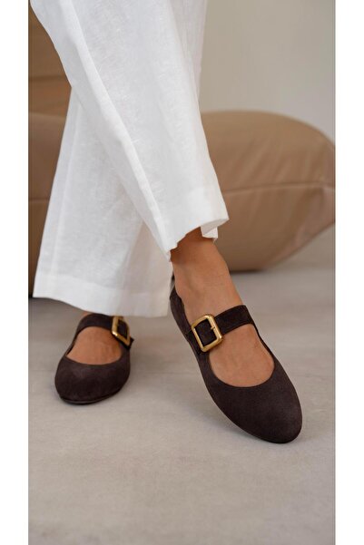 ECENİN BUTİĞİ Coala Kahve Süet Hakiki Deri Babet