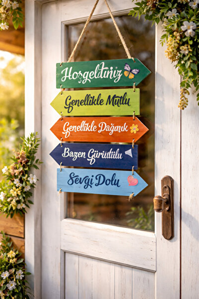 ecrella MDF Renkli Ahşap Yön Tabelası – Kapı, Balkon ve Bahçe Duvar Süsü | Ho...