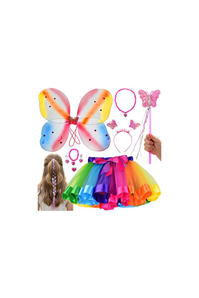 KRUZZEL Set costum fluture, 6 piese, universal, fustă, aripi, bijuterii și ac...