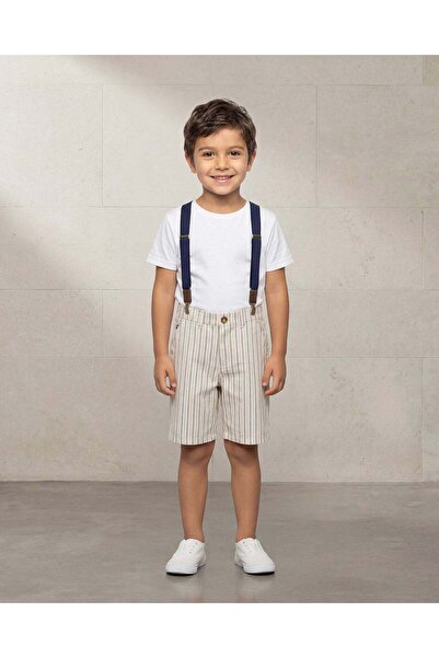 REDTAG Boys Beige Stripe Suspender Shorts