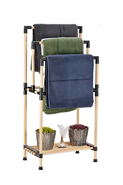 SEOWOOD Wooden bathroom towel rack with 3 hooks