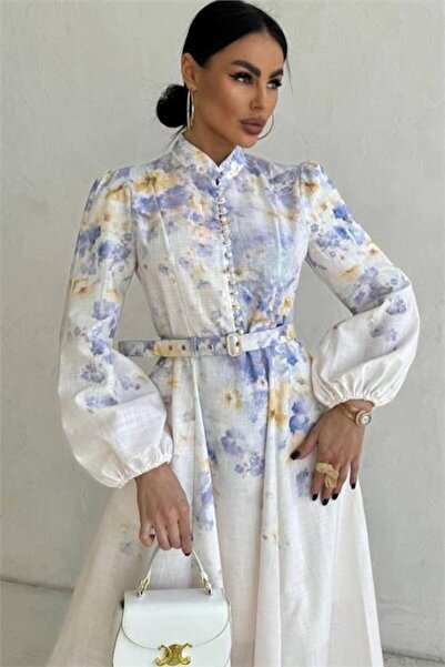 Dipmoda Rochie de damă din țesătură importată ecru, cu nasturi, model DPEMP2886