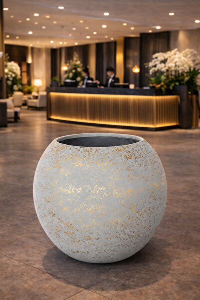 Yades Golden Marble Küre Fiberglass Saksı – Lüks Dekoratif İç & Dış Mekan Büy...