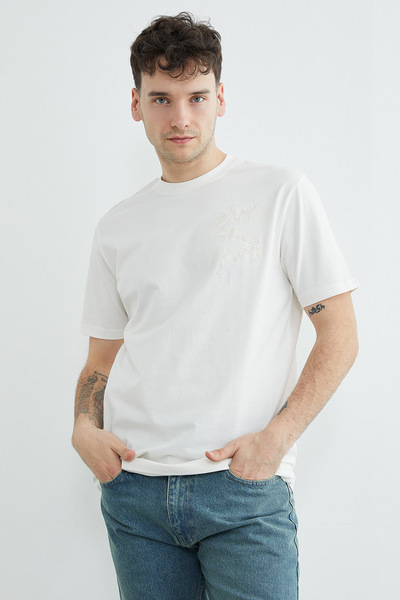 Fulla Moda Tekst Vezena okrugla kragna Majica