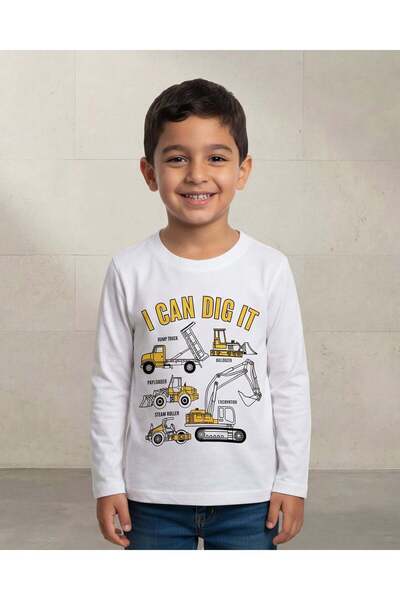 REDTAG Boys White Placement Print Long Sleeve T-Shirt