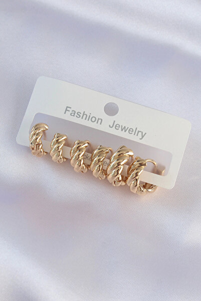 online kapsulavm avm alışveriş Brass Gold Color Minimal Serrated Earring Set