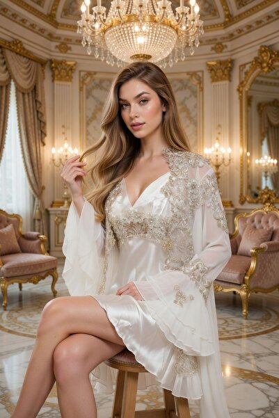 big mama Bridal Nightgown and Robe Set - Lace Piece Satin Elegance - Luxuriou...