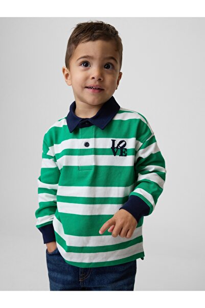 GAP Erkek Bebek Yeşil Robert Indiana Love Rugby Polo T-Shirt